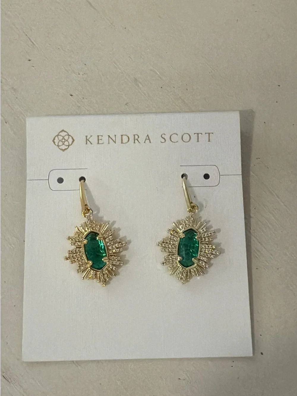 Kendra Scott Grayson Sunburst Drop Earrings in Green Glass NEW